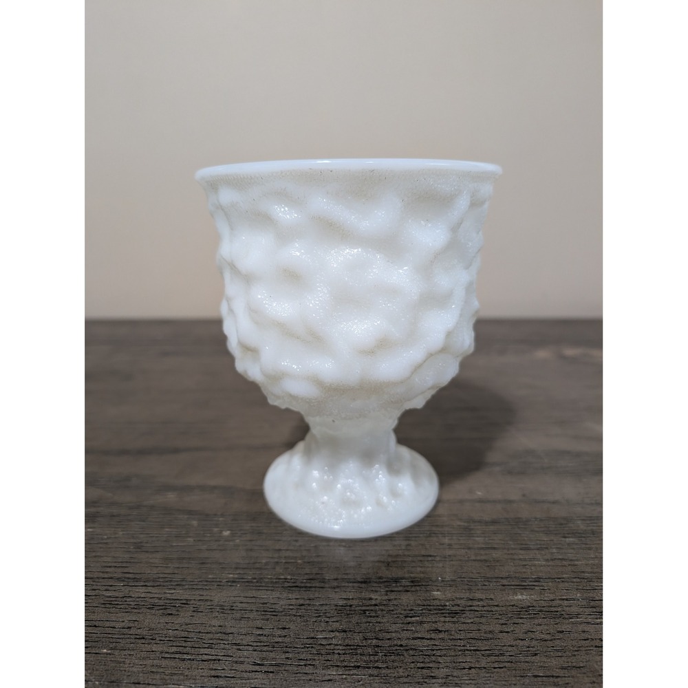Vintage Milk Glass Goblet White Good Textured Bark Pattern Vase Decor made USA - Picture 2 of 6